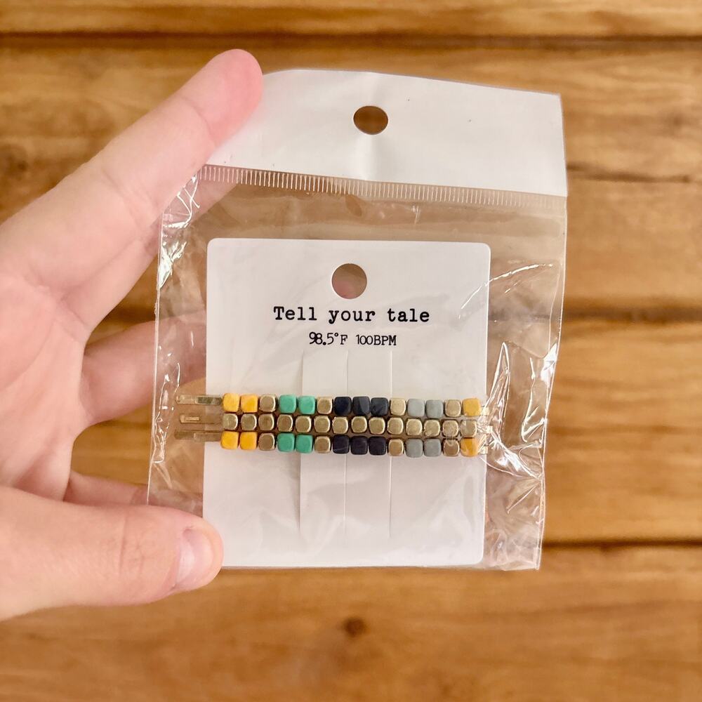 Marlyn Schiff 3 Beaded Hair Clip Bobby Pin Barrette Accessories Gold Yellow Navy